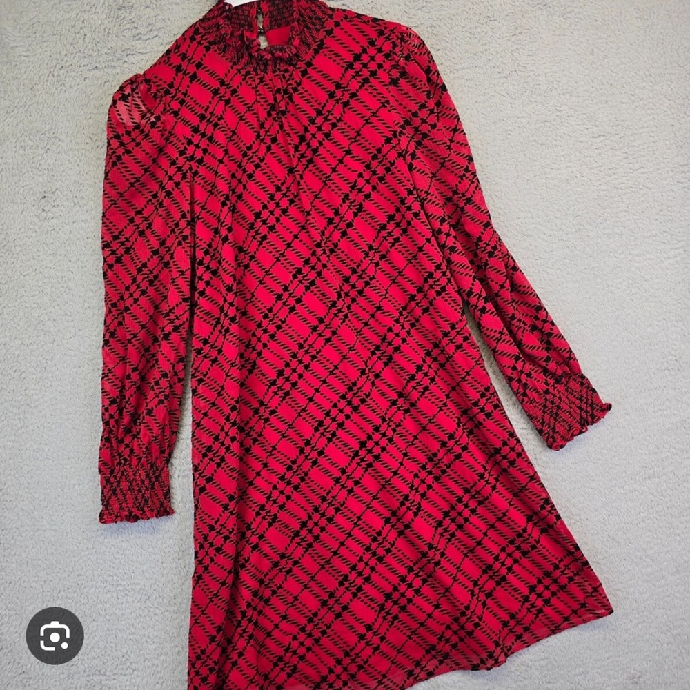 Tommy Hilfiger Women's Plaid Smocked-Neck Chiffon Dress